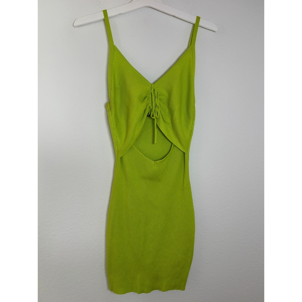 Almost Famous Lime Green Ribbed Cutout Tie Front Bodycon Mini Dress Large
